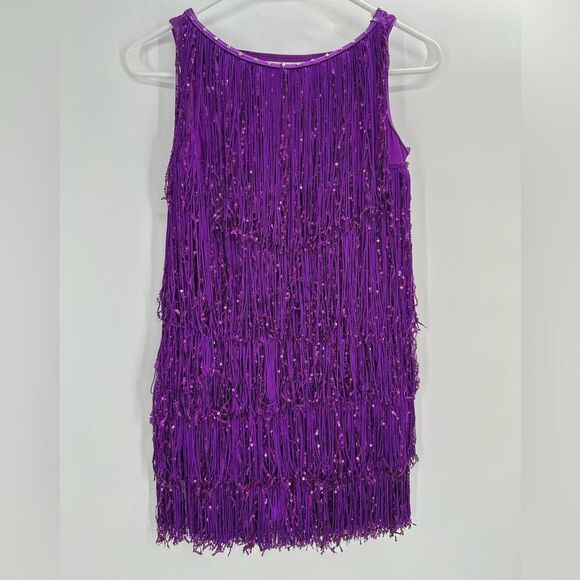 Weissman Dance Purple Fringe Unitard Sparky Flapper Costume Adult Size MA 8/10 - Picture 1 of 9